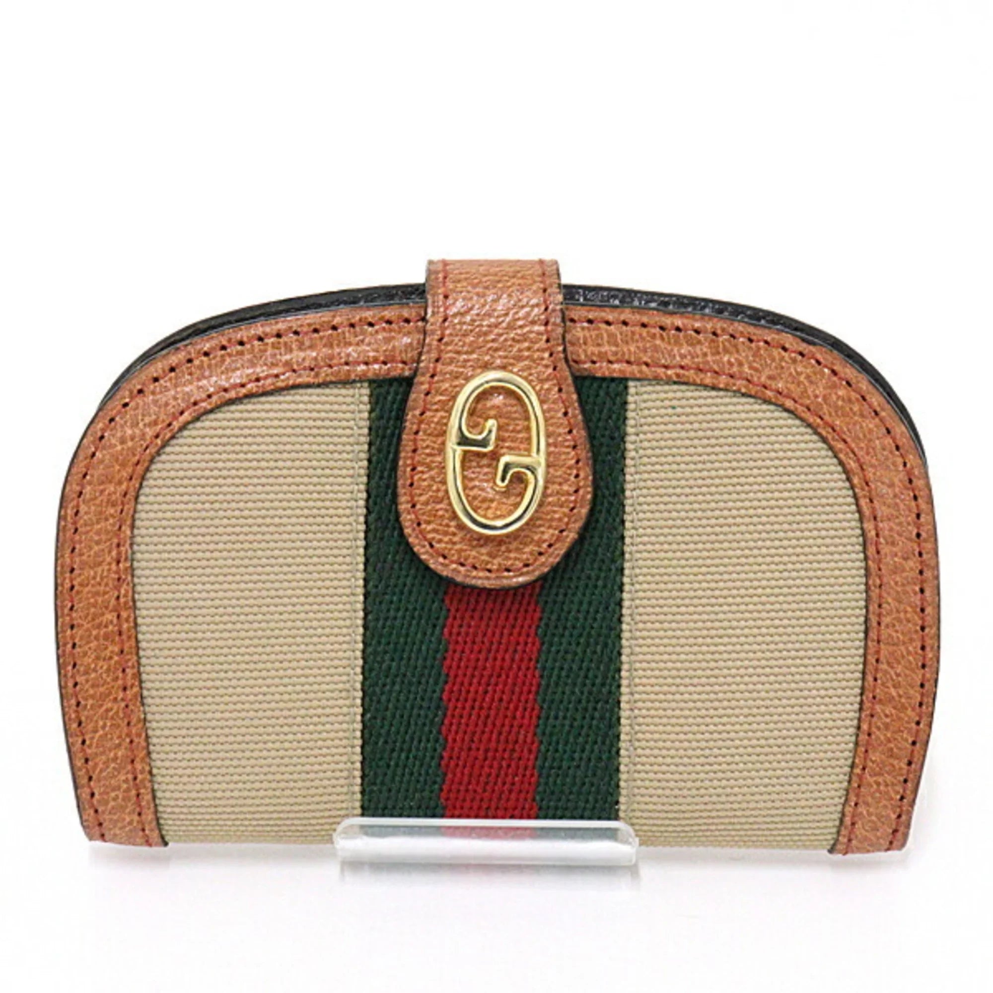 Pre-Owned Gucci  Old Sherry Line Key Case 6 Rows Beige Green/Red/Green Canvas/Leather Web Stripe (Good)