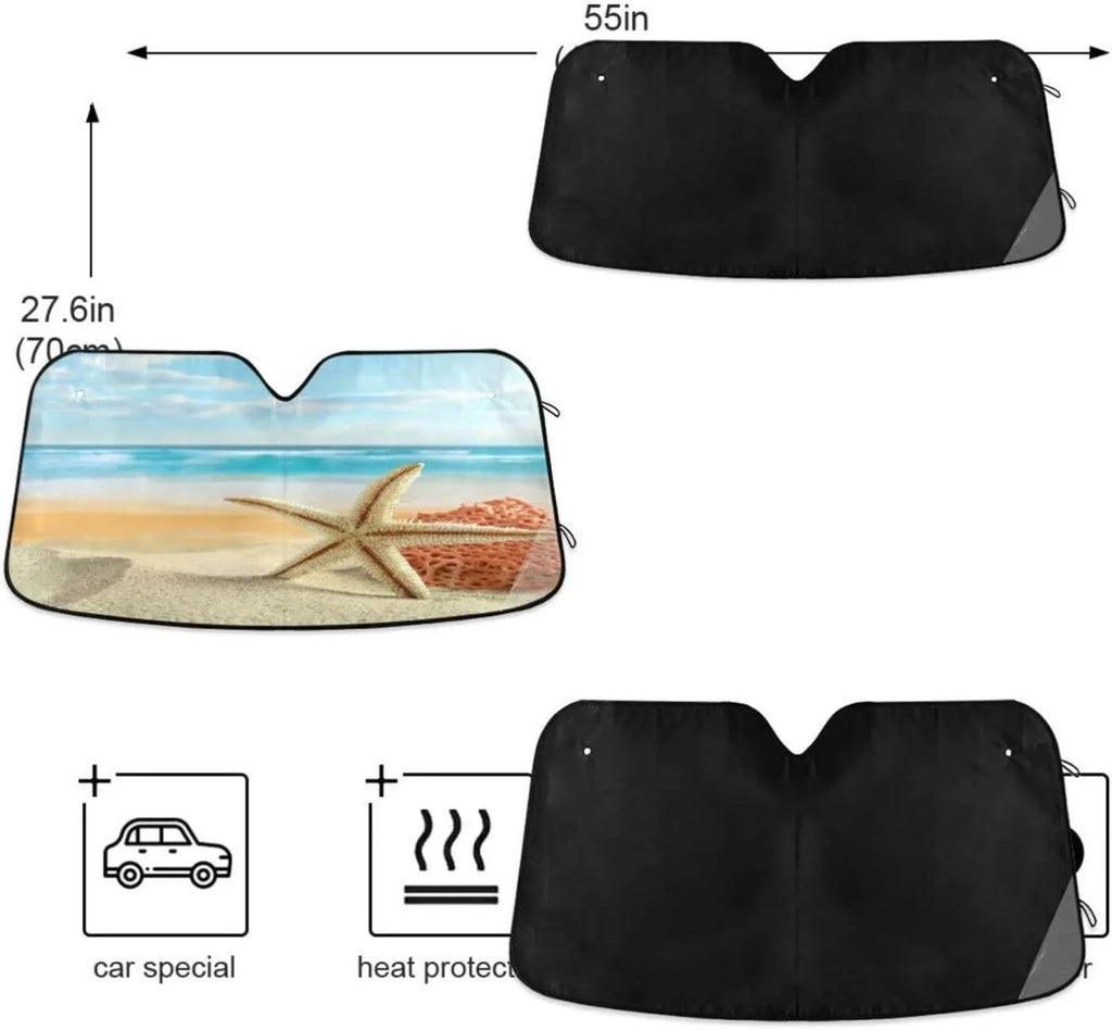 Bestwell Tropical Beach Car Windshield Sun Shade,oldable Visor Protector Sunshade Blocks  Rays and Accessories to Protect for Cars,SUVs,Trucks-55×27.6in