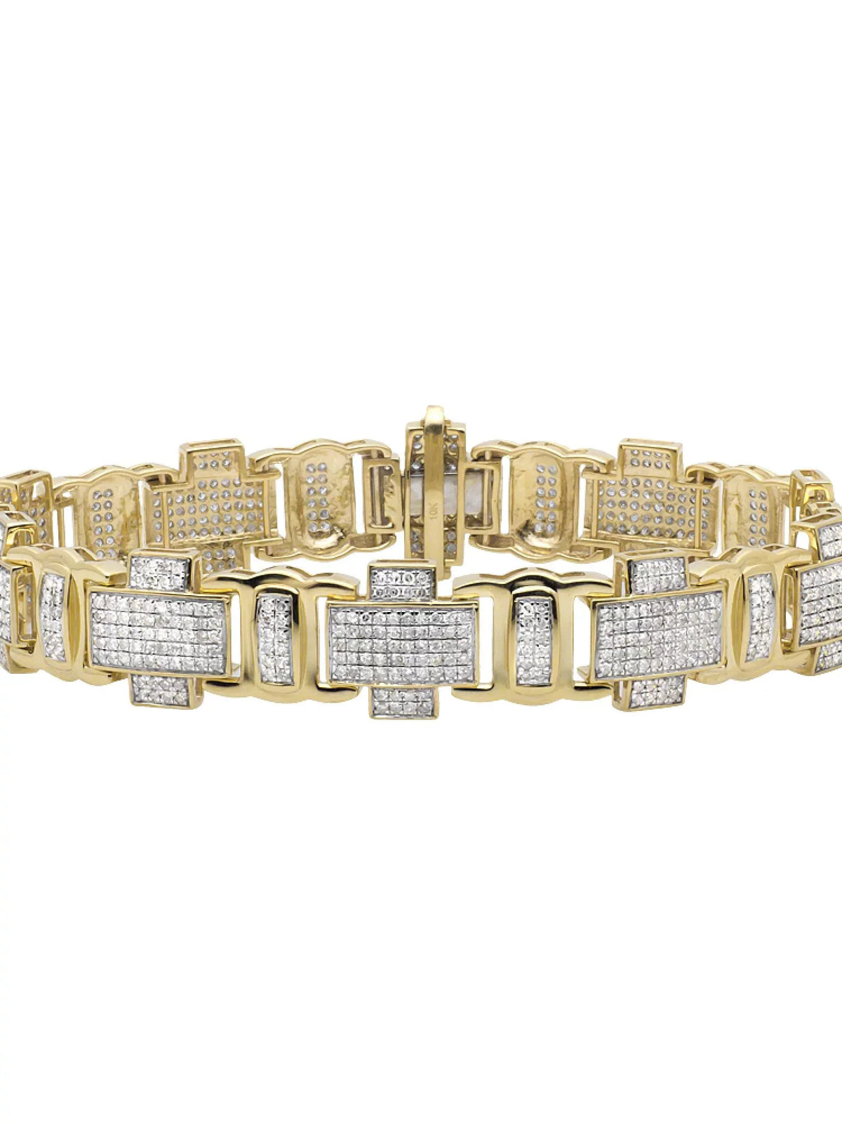 Men's 10K Yellow Gold Pave Genuine Diamond Cross Link Statement Bracelet 8" 4.5ct