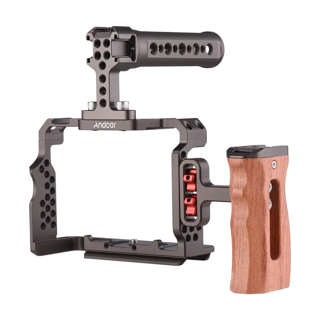7299 Aluminum Alloy Cage Kit with Video Rig Handle Wooden Grip Replacement for Sony  /  /