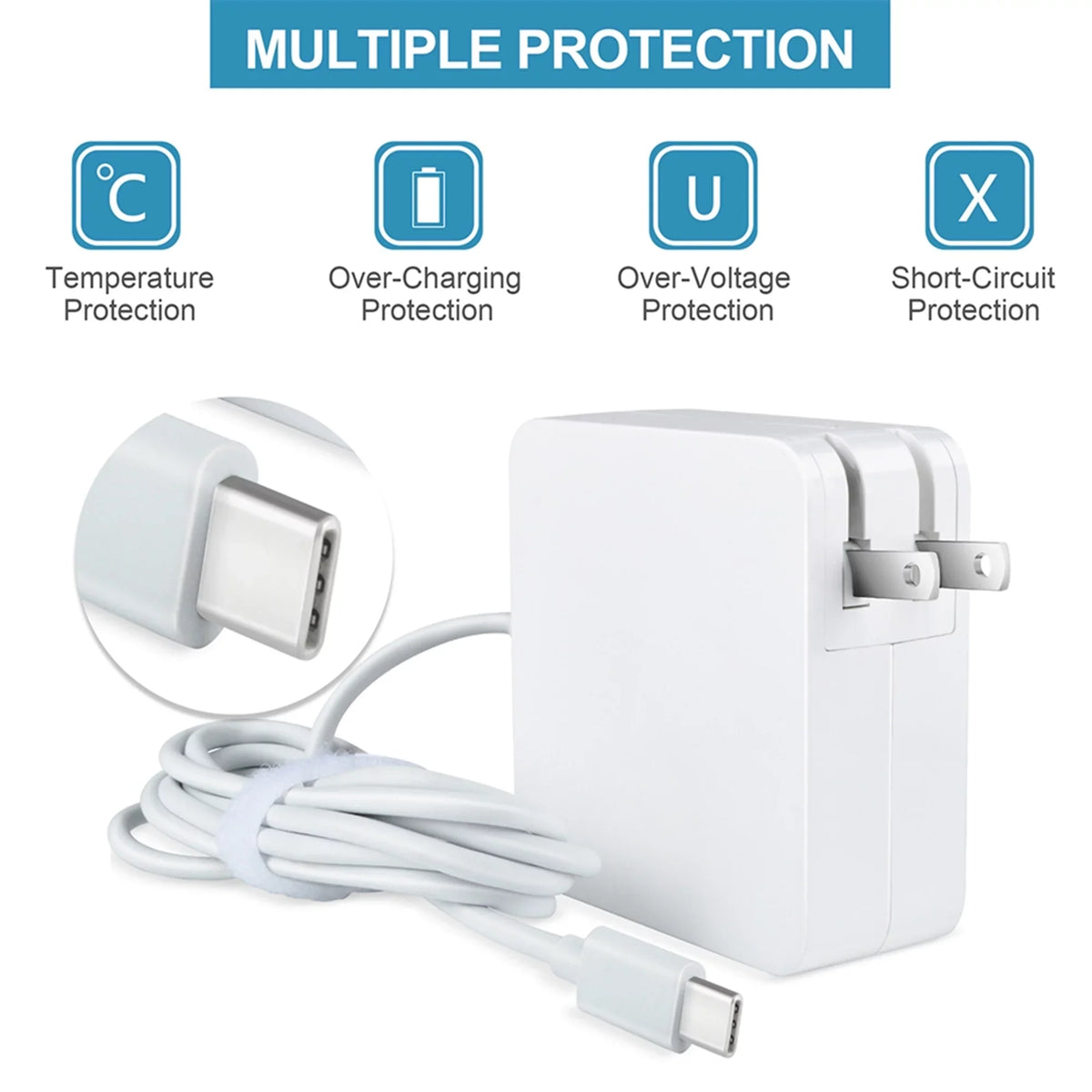Compatible White 65W Type-  Adapter Charger Replacement for Lenovo 300e Chromebook 2nd Gen  Type 81QC