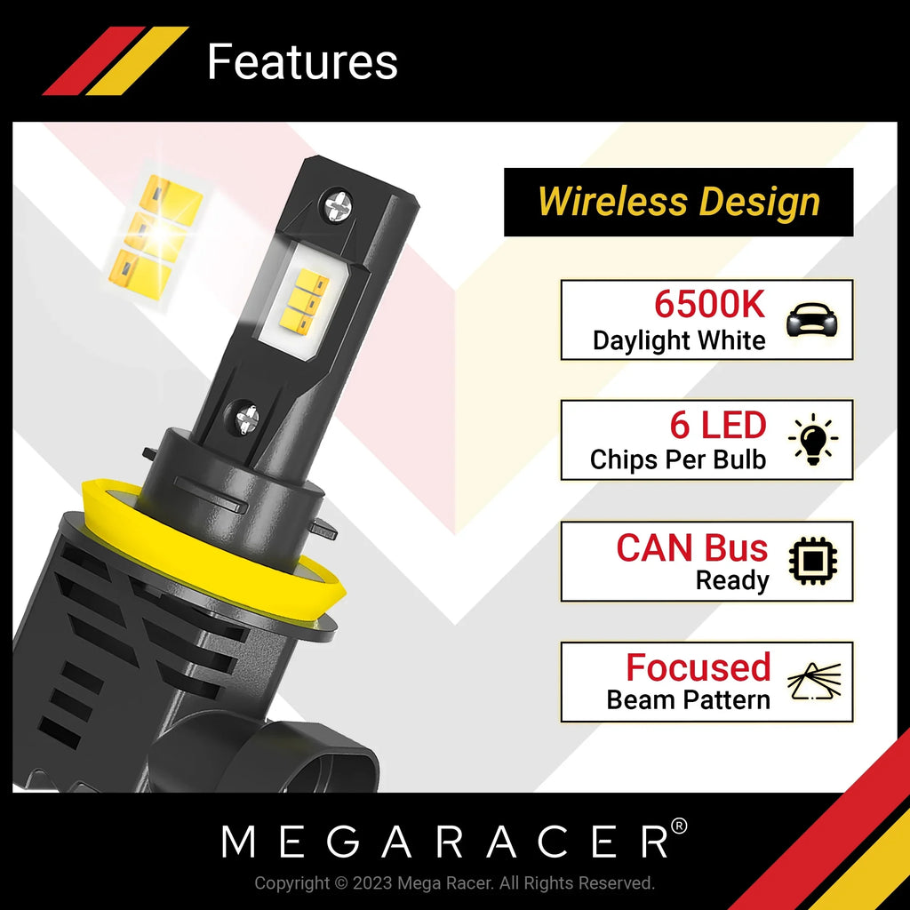 Mega Racer Audi  Wireless      Headlight Bulbs 6500K Cool White 12V 50W 12000LM Audi  2004 2005 2006 38812 High Beam/ Fog Light Automotive Replacement