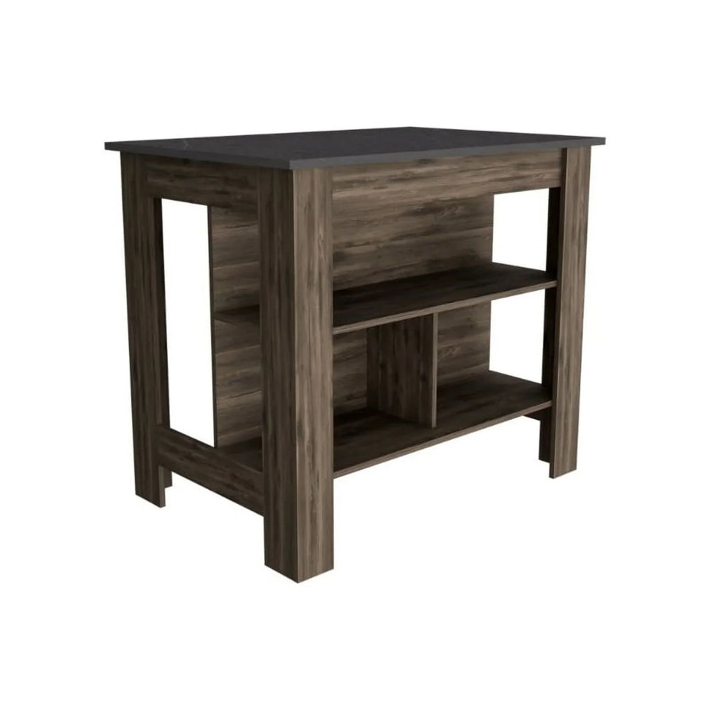 Brooklyn Modern Minimal Kitchen Island with Three Concealed Shelves