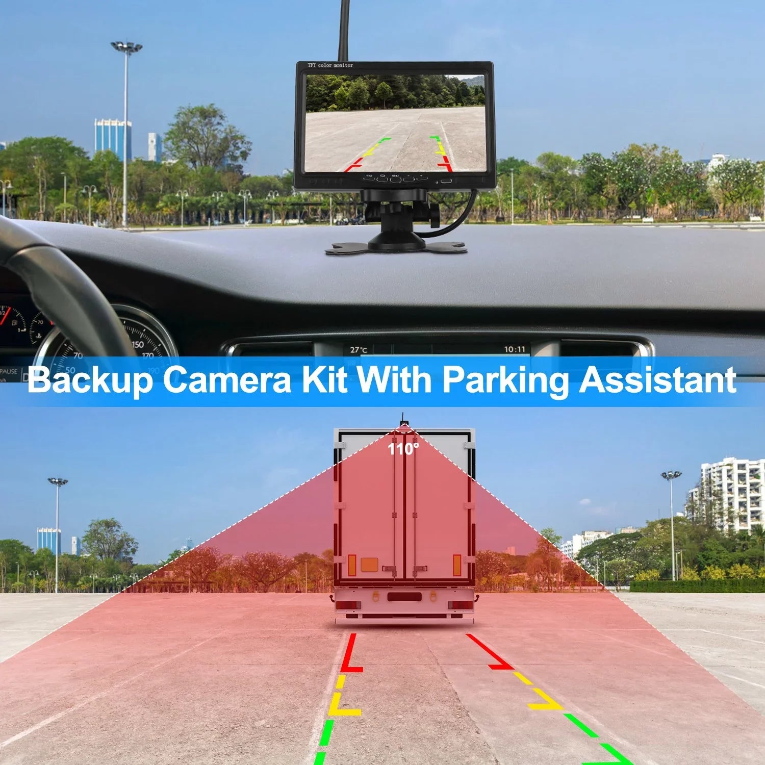 Wireless Backup Camera, Monitor Reverse Camera, Car Rearview Parking Reverse System,  Waterproof Car Parking Reverse System with 7In Screen Night Vision 2.4G Stable Signal for Car Trunk Van