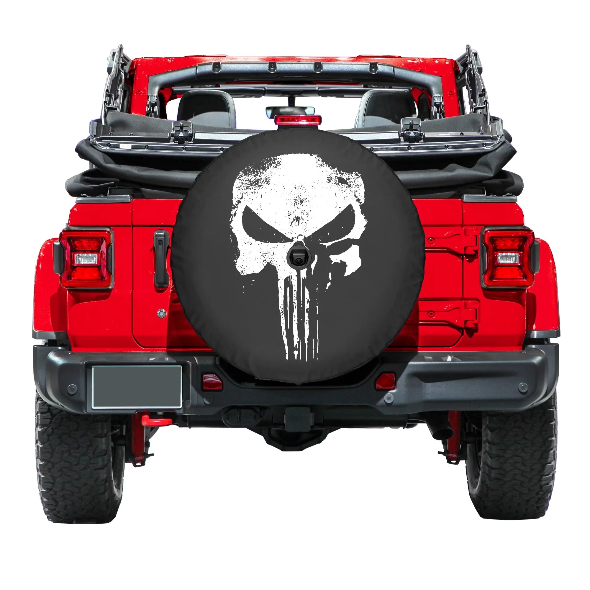 Boomerang - 32" Soft  Tire Cover for Jeep  Wrangler (w/ back-up camera) (2018-2020) - Sport & Sahara - Distressed Punisher Skull