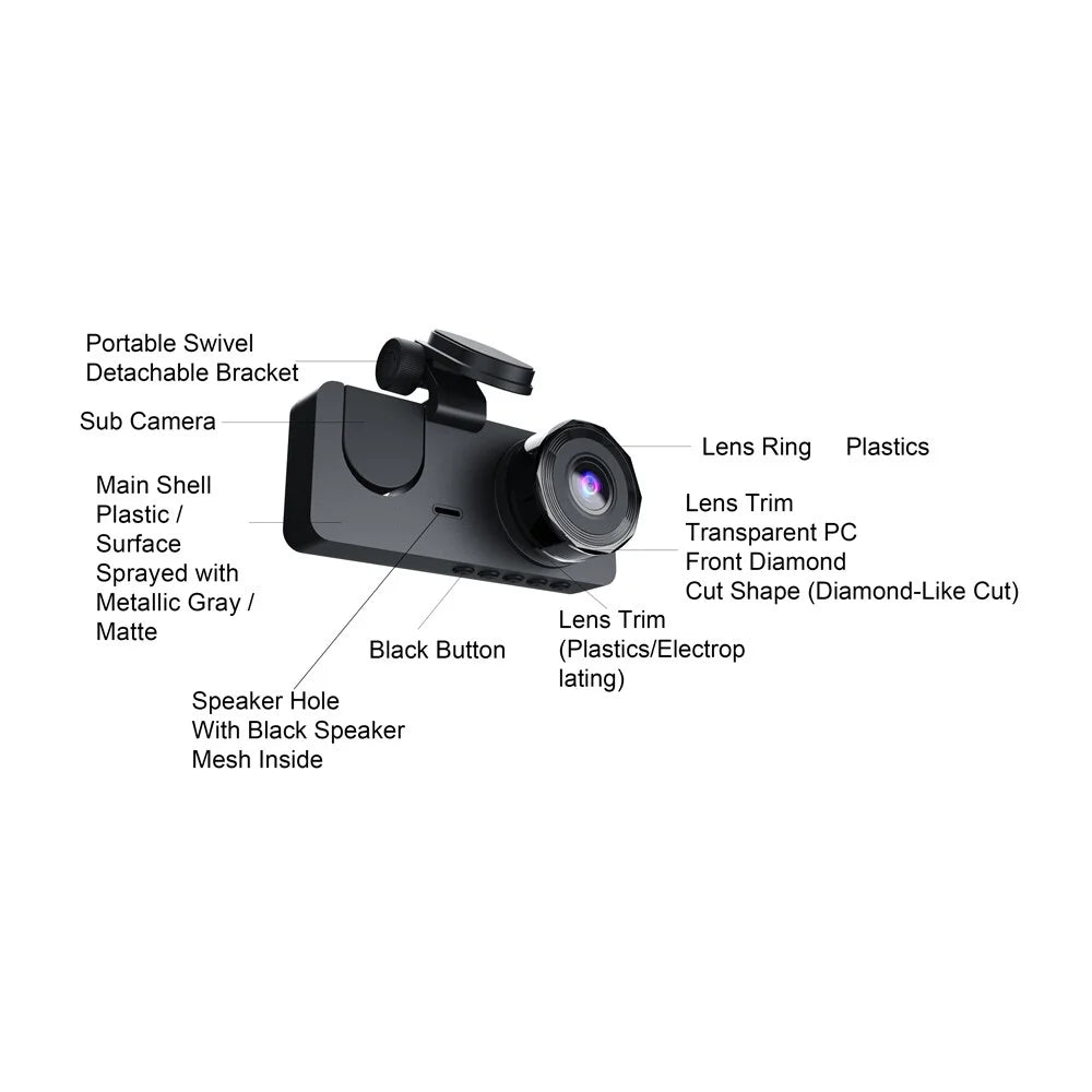 Nebublu Dash Camera,1080P  Dash 2 Inch Screen Camera Inside Rear Motion One-Key Lock Inside Rear Camera Inch Screen Dashcam Dash Camera Rear Camera 2 Camera 2 Inch Loop Motion One-Key
