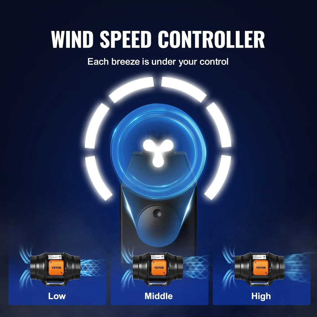 6 Inch Inline Duct Fan  Exhaust Blower Kit  Variable Speed Control