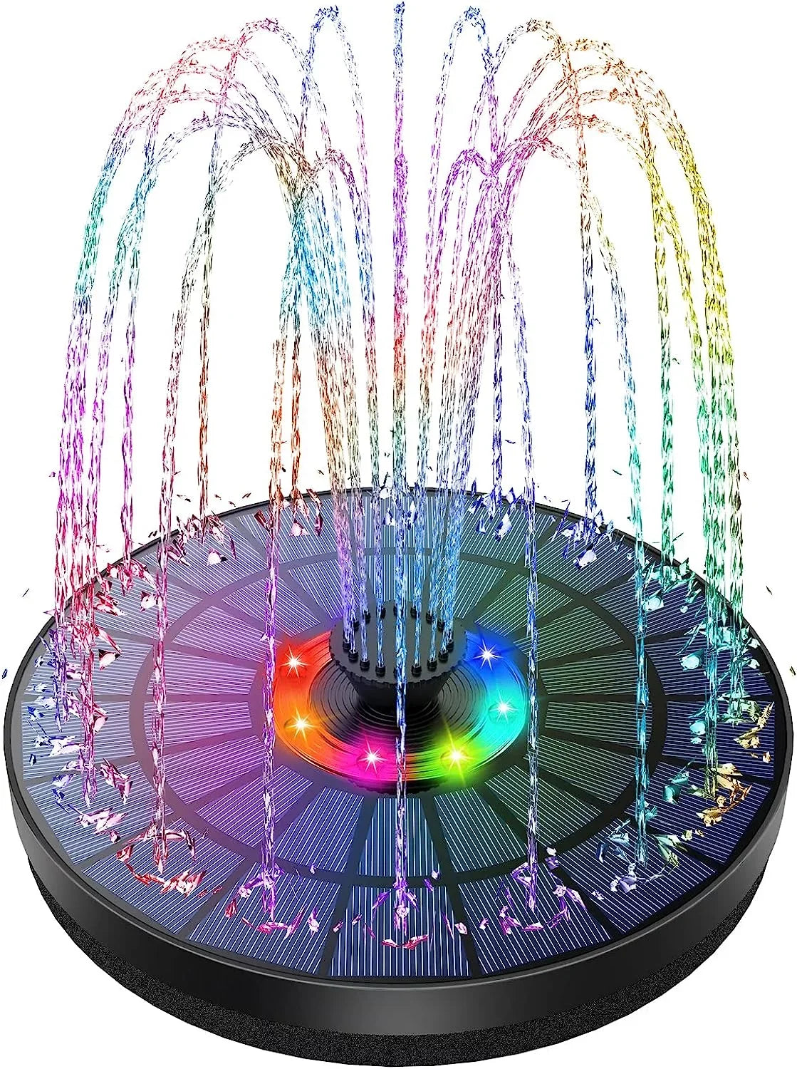 5.5W  Solar Fountain Pump with Color  Light, New Upgrade 7 Nozzles Solar Bird Bath Fountains in 2022, Suitable for Outdoor, Garden, Pond, Fish Tank, Bird Bath, Swimming Pool