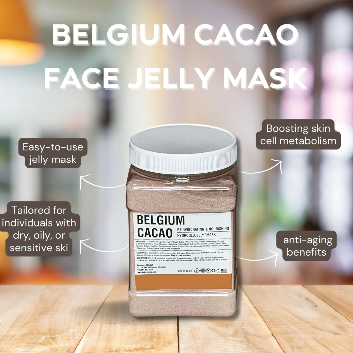 Luminous Skin Lab Belgium Cacao Jelly Mask, Peel off Facial Mask, Anti Aging, Reducing Dark Spot, All Skin Type, 30 fl oz