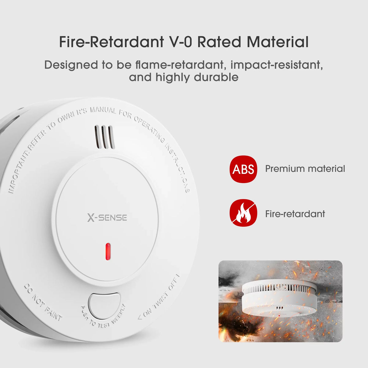 '-Sense Photoelectric Smoke Detector, Wireless Interconnected with over 820 ft Transmission Range, -