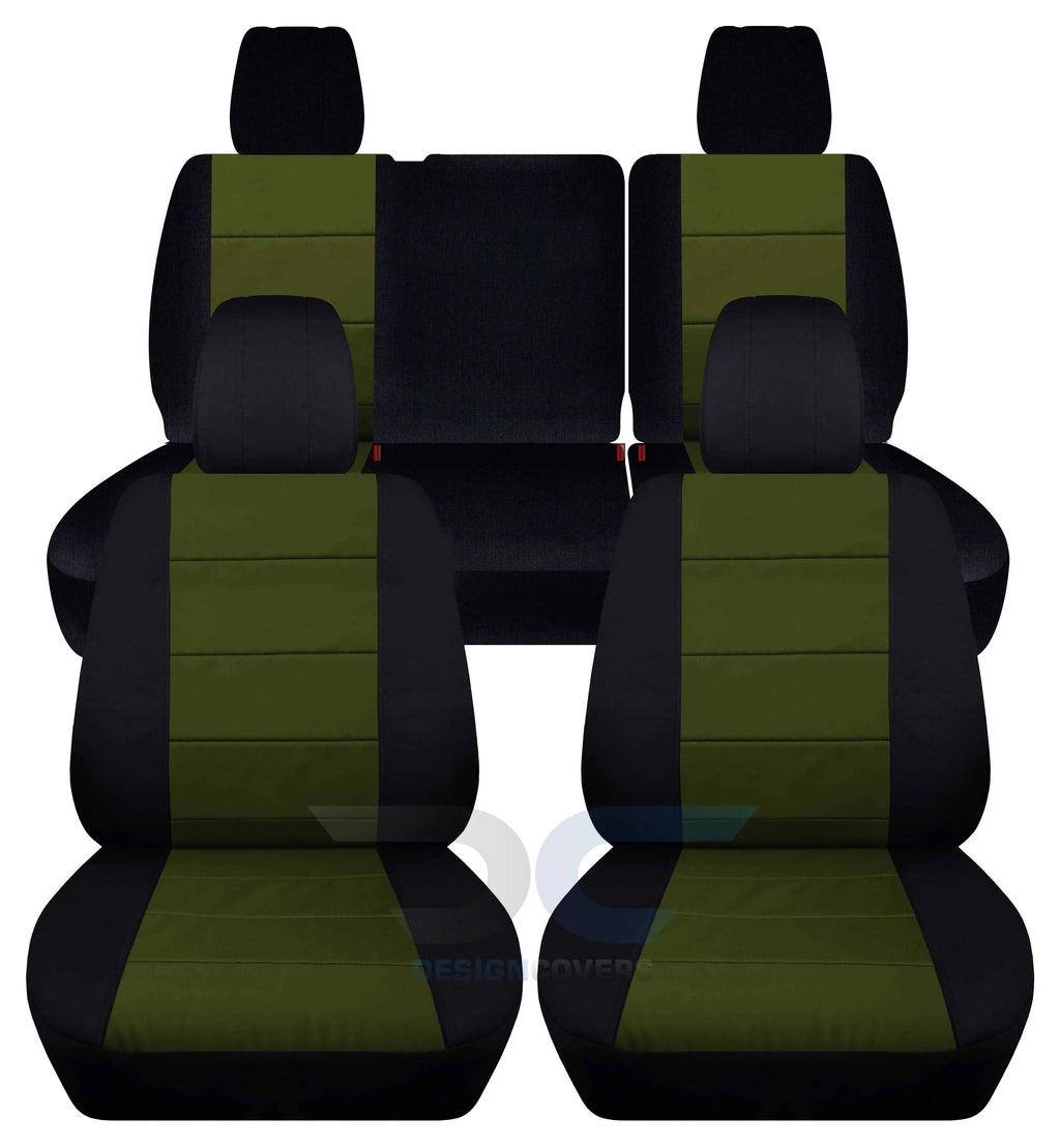 '-Designshields Fits 2013-2018 Jeep Wrangler  4-Door Cotton Seat Covers:Black and Hunter Green - Front & Rear Split Bench