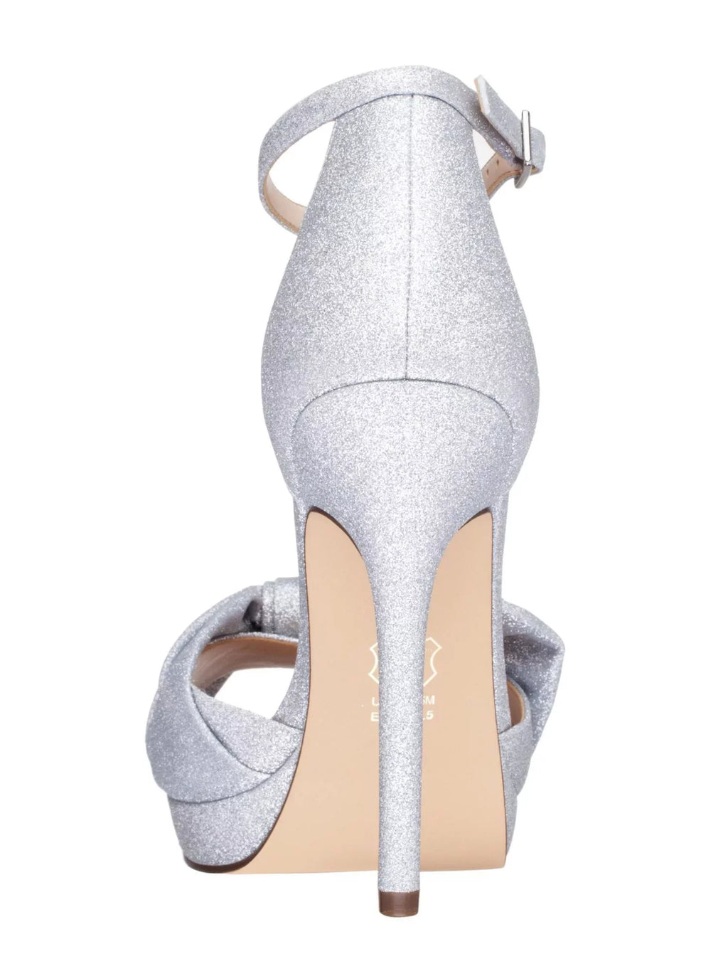 Womens Silver Glitter Padded Goring Ankle Strap Bow Accent Flosie Almond Toe Stiletto Buckle Leather Dress Pumps Shoes 11