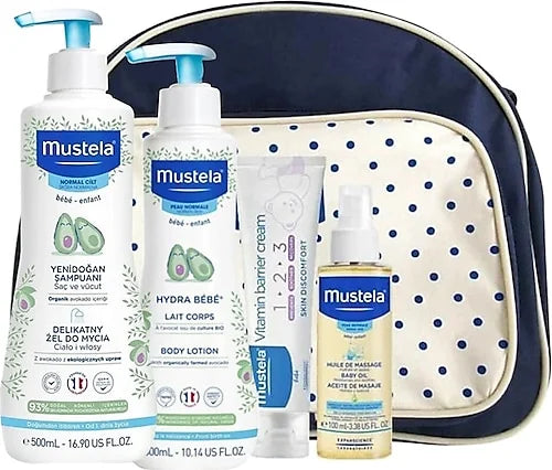 Mustela Hello Baby Care Set Newborn Baby Shampoo, Moisturizer Baby Body Lotion, Baby Massage Oil, Anti Nappy Rash Cream