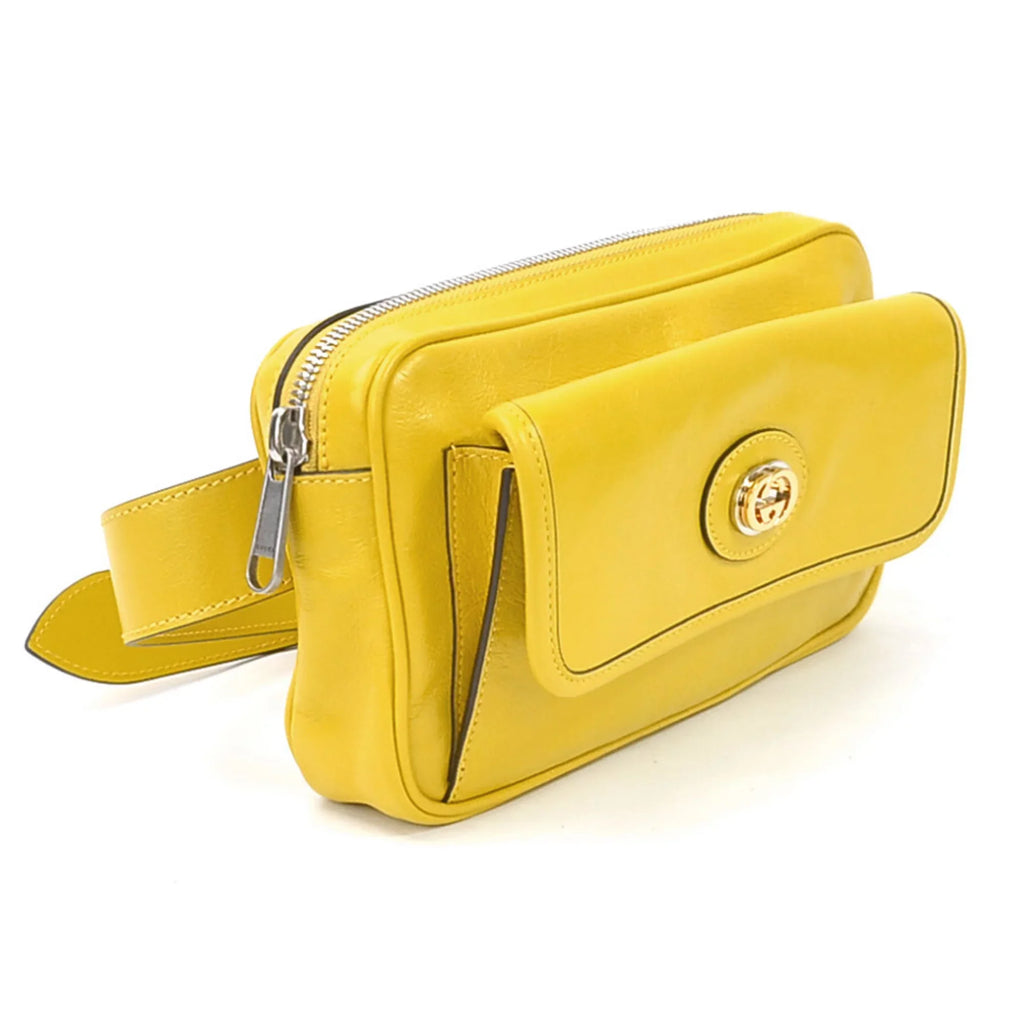 Pre-Owned Gucci  waist bag belt interlocking  leather yellow silver unisex 598080 (Good)