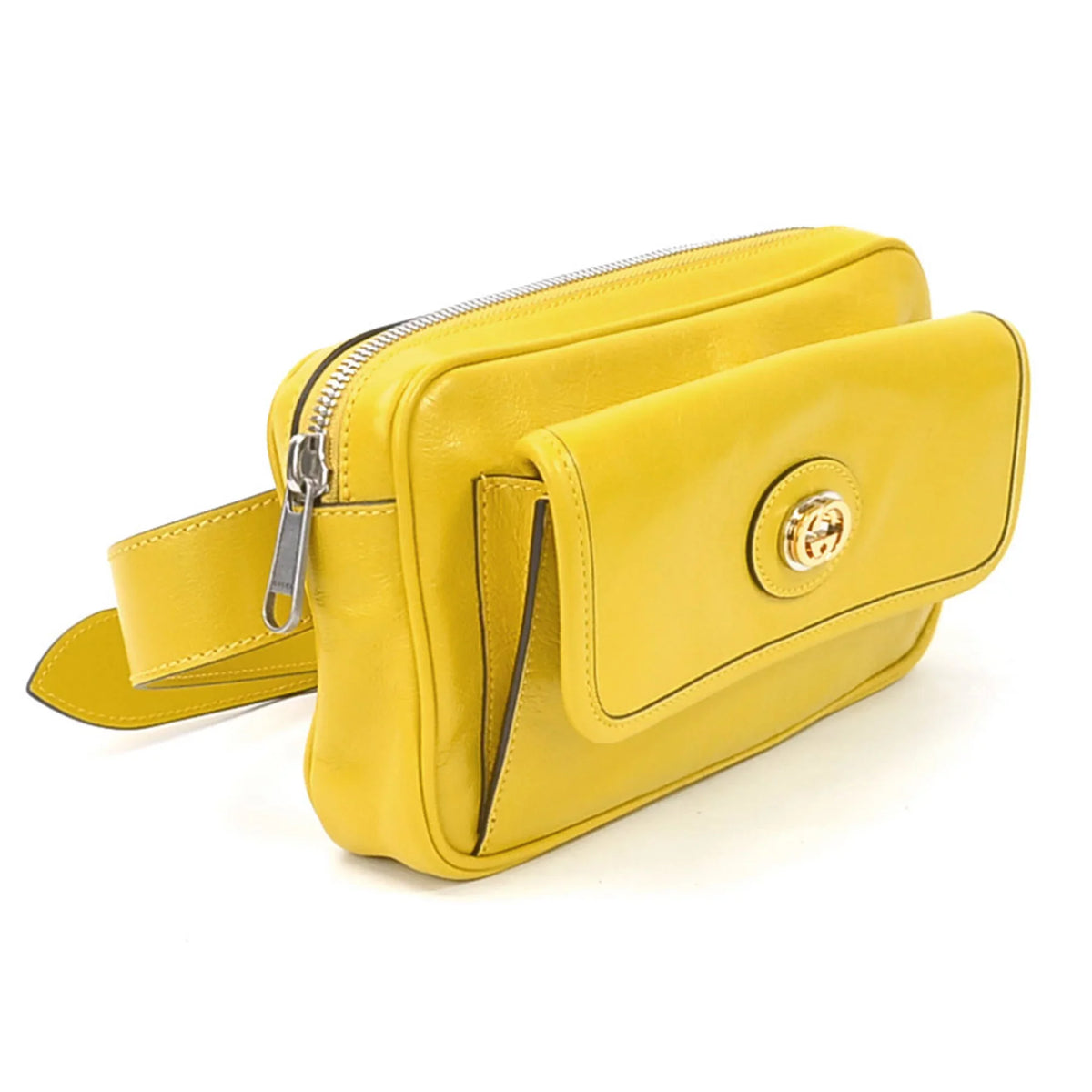 Pre-Owned Gucci  waist bag belt interlocking  leather yellow silver unisex 598080 (Good)