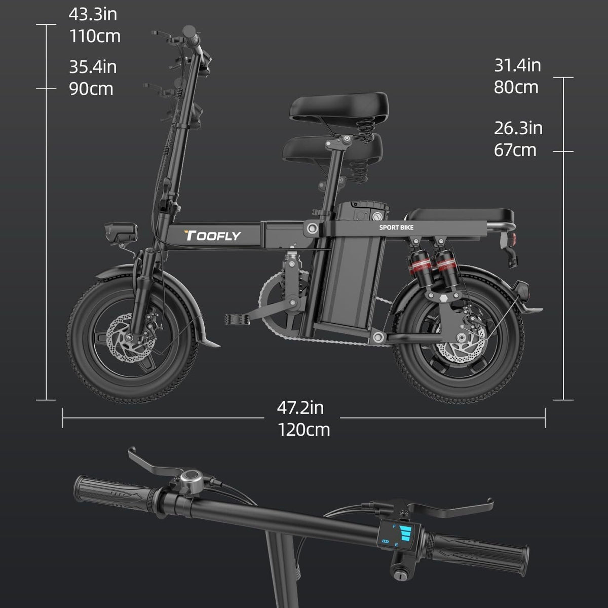 2024 Folding Ebike 14" 400W 48V Electric Bike Bicycle for Adult 15Ah-City Toofly