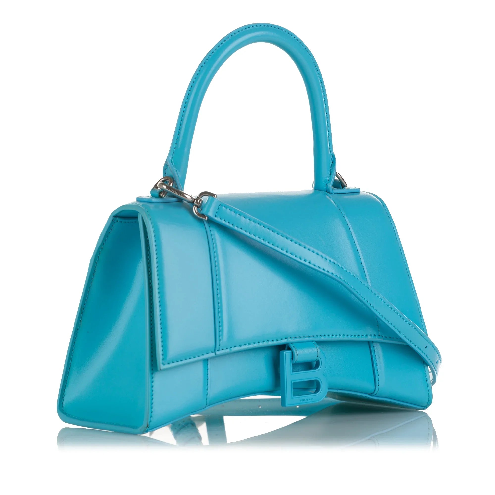 Pre-Owned Authenticated Balenciaga Hourglass  Satchel Calf Leather Blue Unisex (Good)