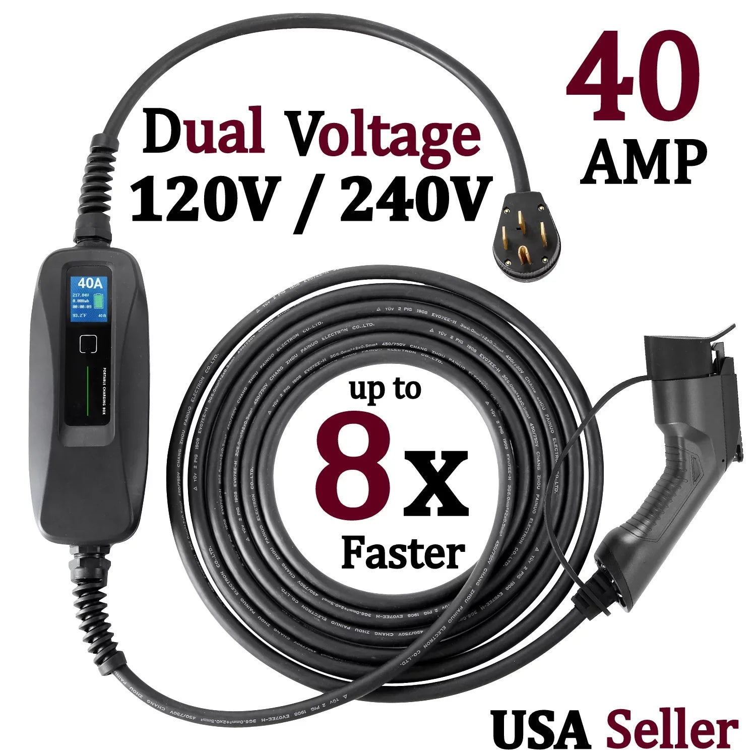 Couplago ,40  (9.6 )- Dual Voltage -240V/120V,  Charging Station - Level 2- - Charger for Electric Vehicles, You Set The - 40 , 24  or 12  - 14-50R to 5-15P /120V Adapter