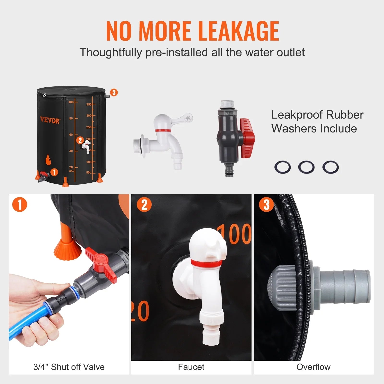 Collapsible Rain Barrel, 100 Gallon Large Capacity,  Rainwater Collection System Including Spigots and Overflow Kit, Portable Water Tank Storage Container