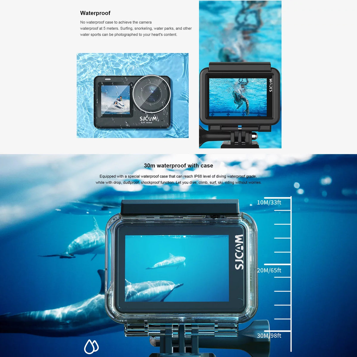 SJ11Active Mini Action Camera - 20MP, Waterproof, Anti-Shake, Dual Screen, Supports Live Streaming, Comes with Waterproof Case and Adapters
