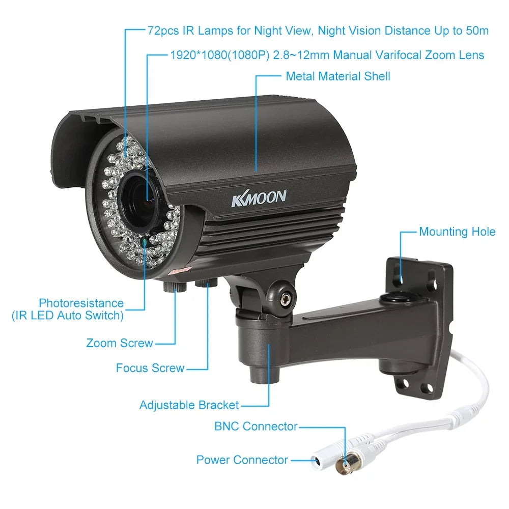 Andoer 1080P   Analog Camera, Manual Zoom Varifocal Lens, 1/3”  2.0MP,  , 72  , Night Vision, Weatherproof Indoor