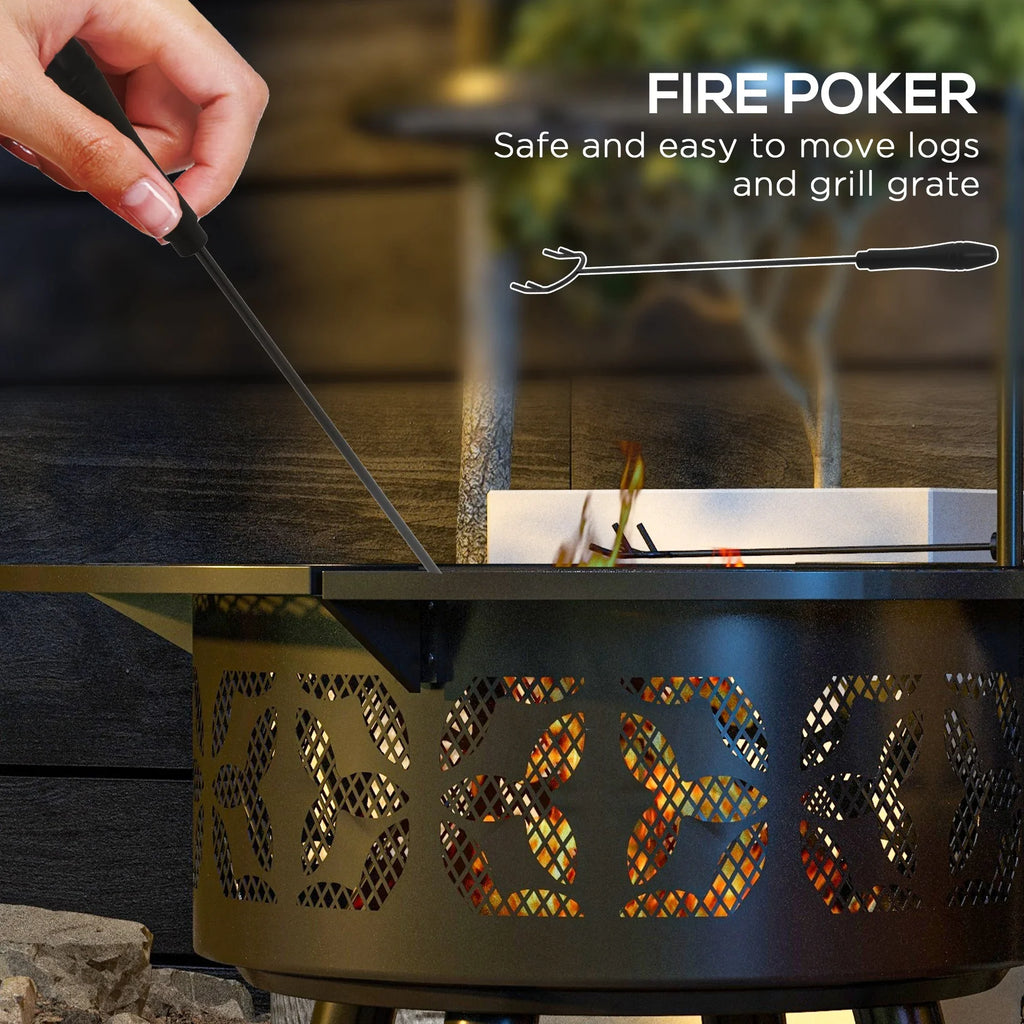 Capri 33" Outdoor Fire Pit  Grill Wood Burning Firepit with Adjustable Cooking Grate and Poker, Round, for Backyard, Patio, Picnic, Black