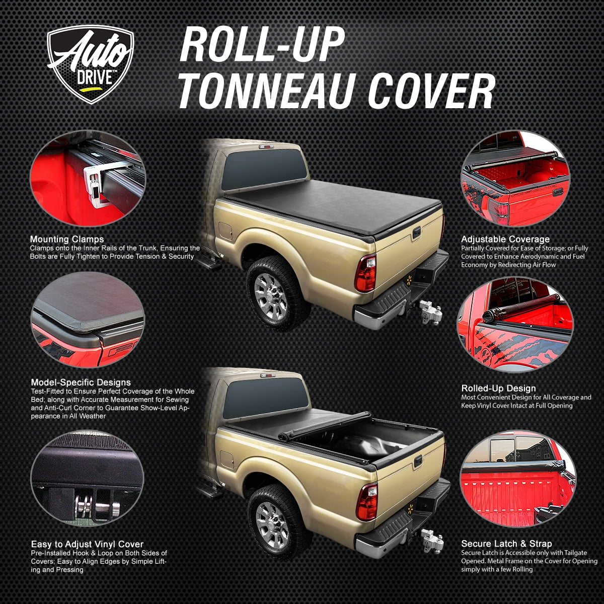 Auto Drive Soft Roll up Truck Bed Tonneau Cover Fits 07-21 Toyota Tundra 5.5Ft Bed