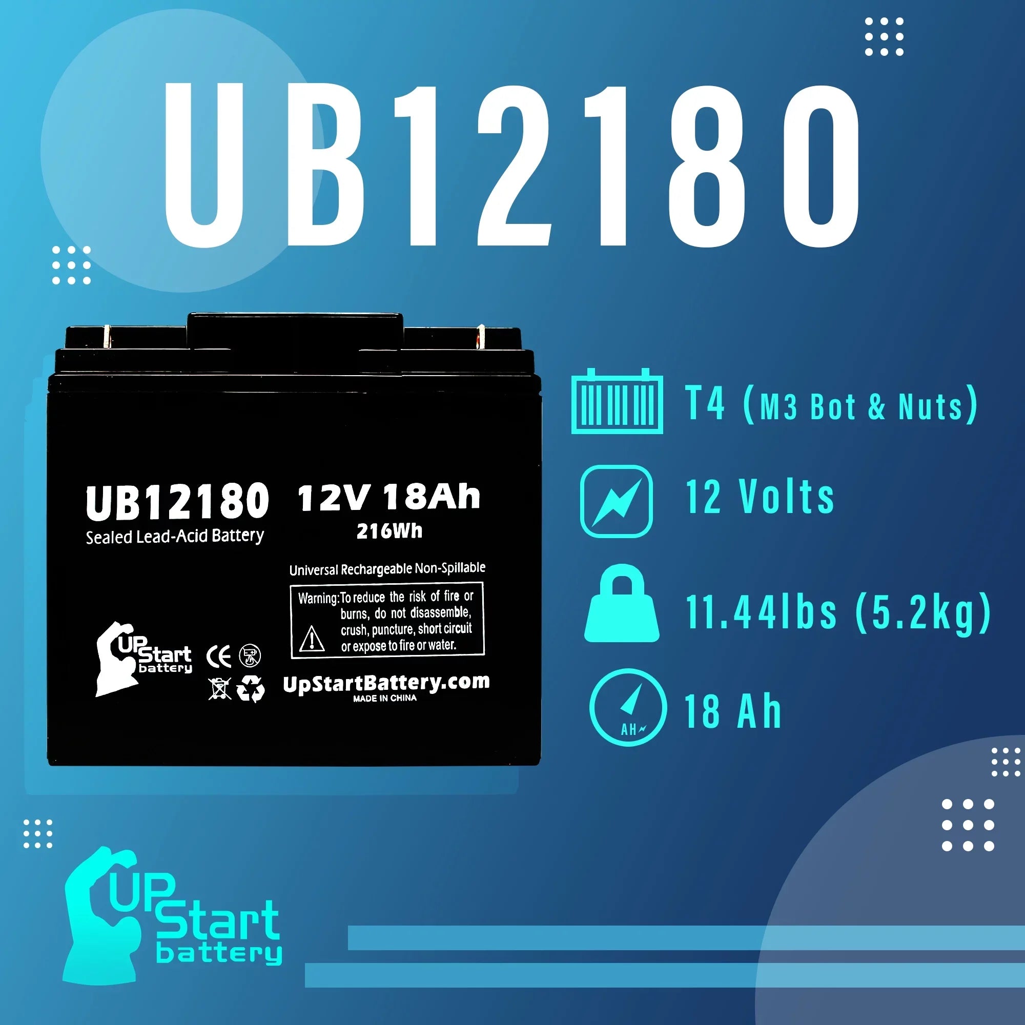 3x Pack - Compatible  14600003401 Battery - Replacement  Universal Sealed Lead Acid Battery (12V, 18Ah, 18000mAh,  Terminal, , )