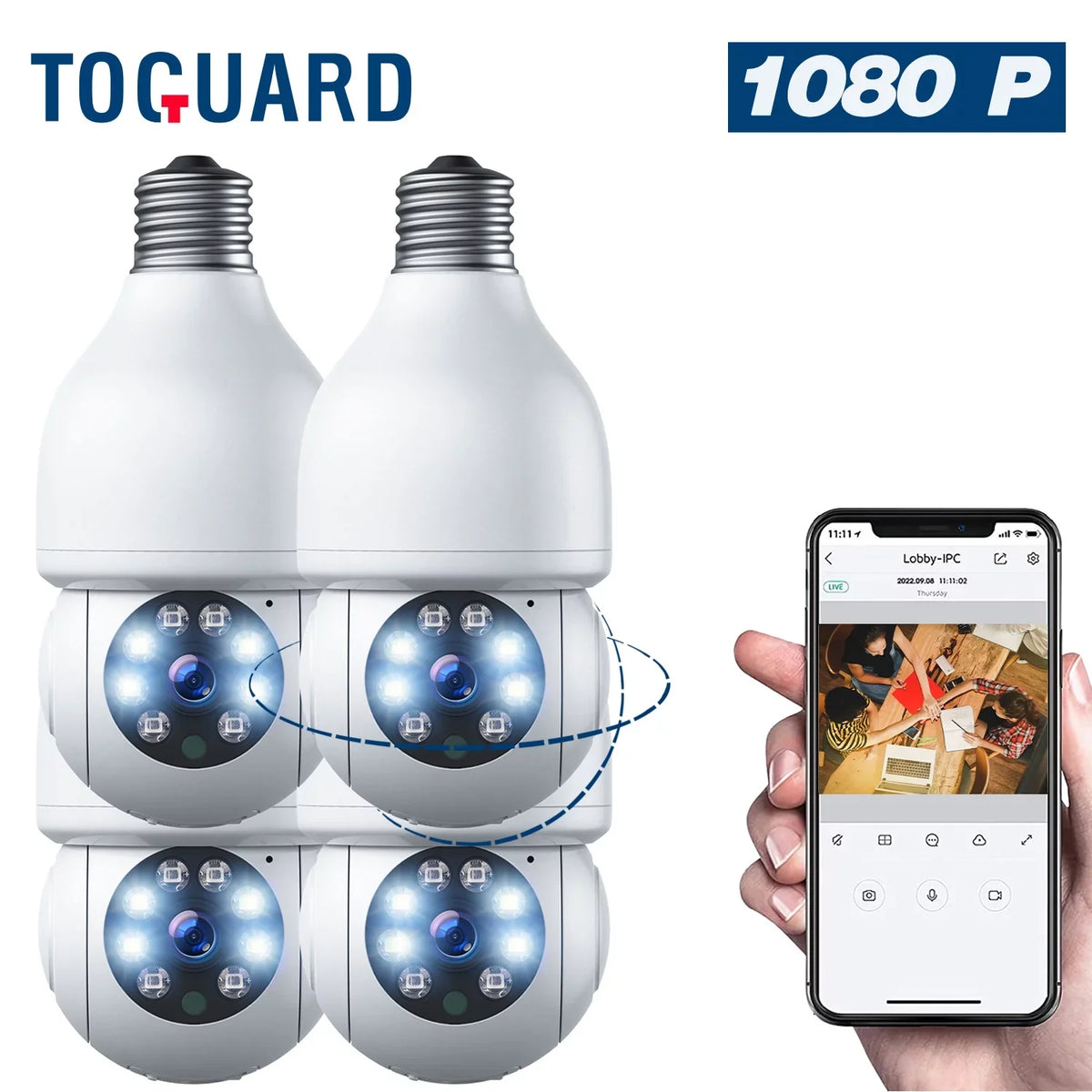 Dome Light Bulb Camera 2.4G WiFi 1080P Security Camera Wireless Outdoor, Color Night Vision 2-Way Audio 360°  Camera with Remote Access Motion Detection (4PCS)