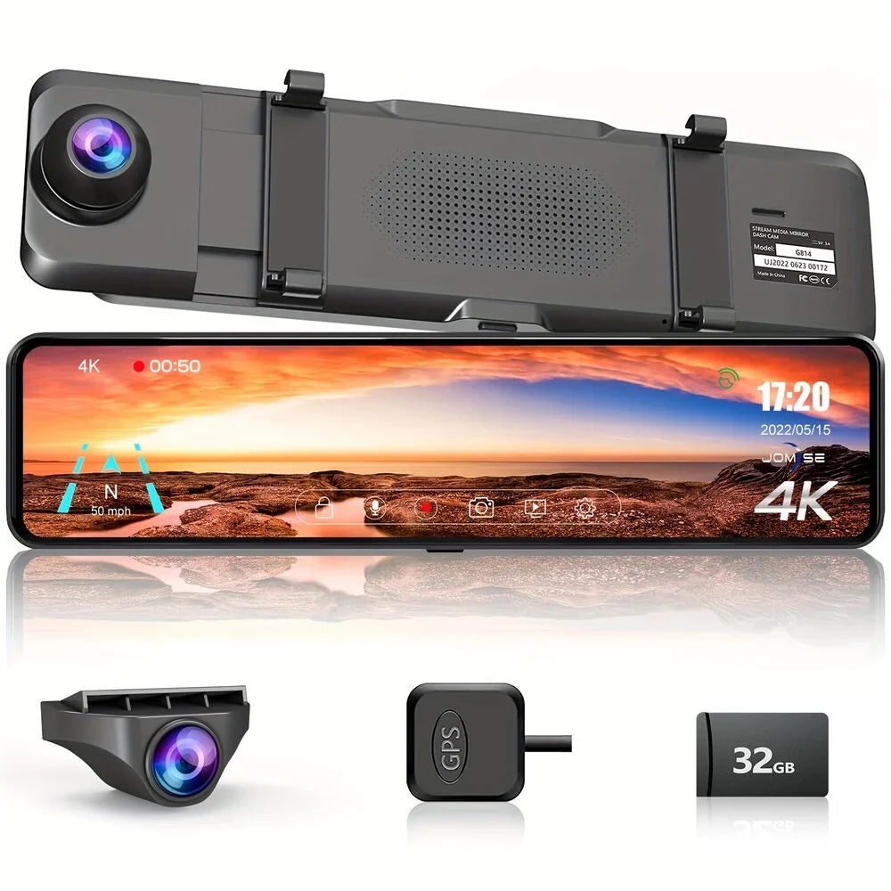 Dual Dash Cam 4K   11"  Rearview Mirror Car  Camera Front Rear Video Recorder