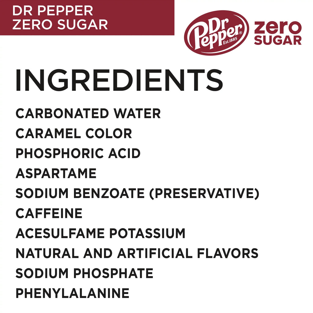 Dr Pepper Zero Sugar Soda Pop, 12 fl oz, 24 Pack Cans