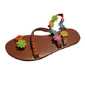 Summer Ladies Fashion Flower Breathable Printing Round Toe Flat Sandals Womens Designer Sandals Women Summer Sandals Strap Low Wedge Sandals for Women Rhinestone Sandals for Women Size 9 Flip Flop