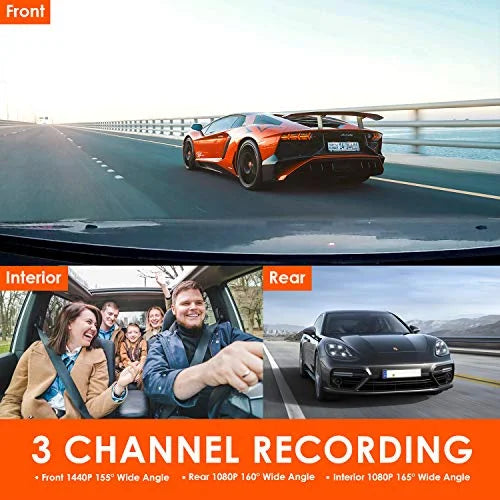 Vantrue  3 Channel 4K Dash Cam, 4K+1080P Front and Rear, 1440P+1440P Front and