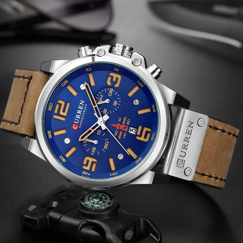 8314 Men Watch Quartz Brand Watch Wristwatch Calendar Hour Minute Time Display Leather Watch