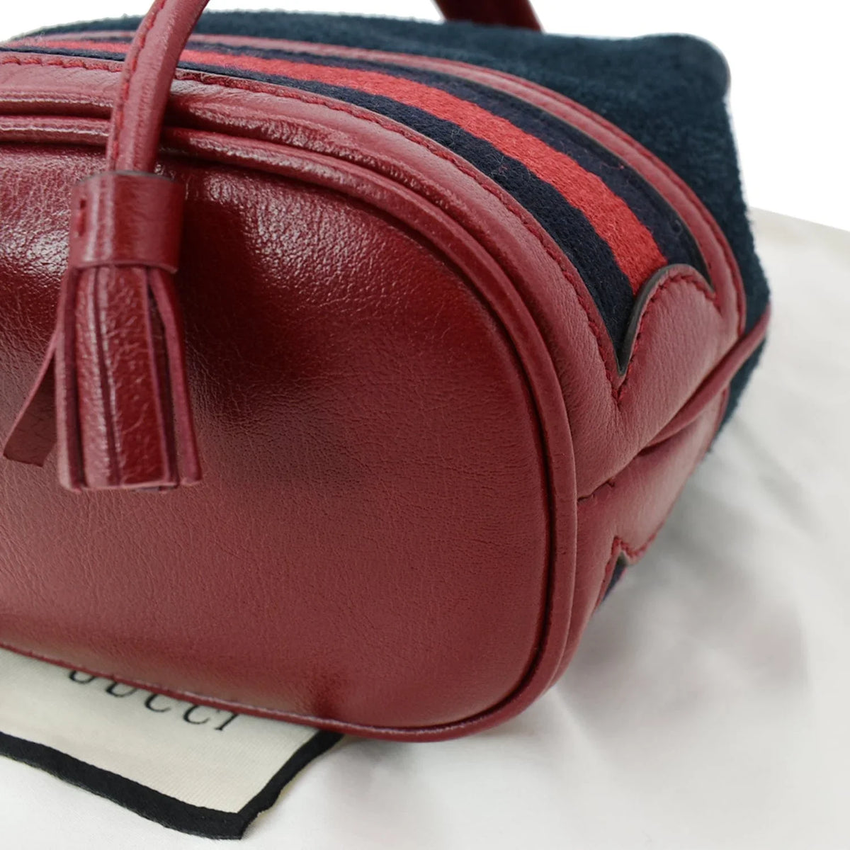 Pre-owned  Ophidia Mini Leather Trimmed Suede Bucket Bag Blue 550620