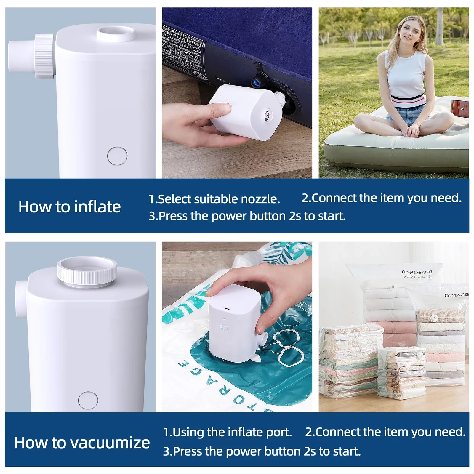 Electric Air Pump with 5 Nozzles  Quick Air Pump with 2500mAh Battery for Inflator Deflator Pumps Inflatables Air Mattress Air Bed Pool Toy Swimming Ring