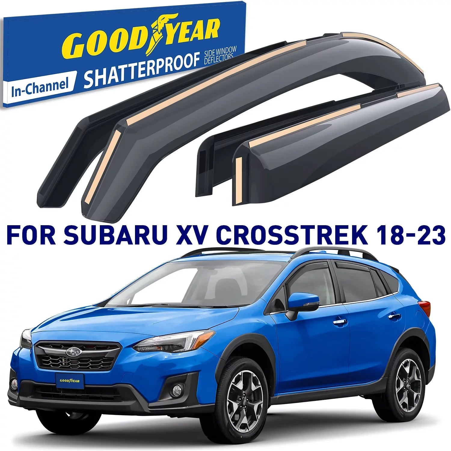 Goodyear Shatterproof in-Channel Window Deflectors for Subaru  Crosstrek 2018-2023/Impreza Hatchback 2017-2023, Rain Guards, Window Visors for Cars, Vent Deflector, Car Accessories, 4 pcs -