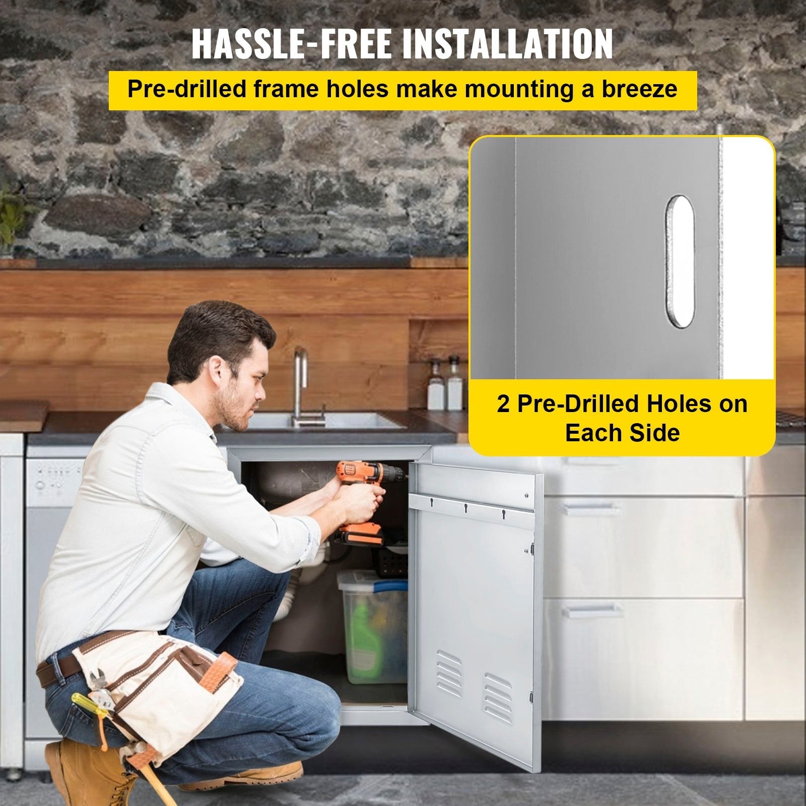Access Door 17x24 inch Stainless Steel Single Vertical Island Door with Vents for Storage