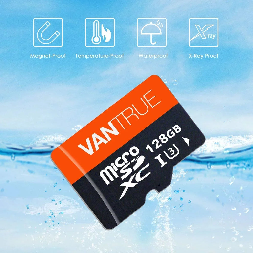 Vantrue 128GB   Class 10 MicroSDXC - 4K  Video Monitoring Memory Card with Adapter for Dash Cams, Body Cams, Action Camera, Other Surveillance & Security Cams