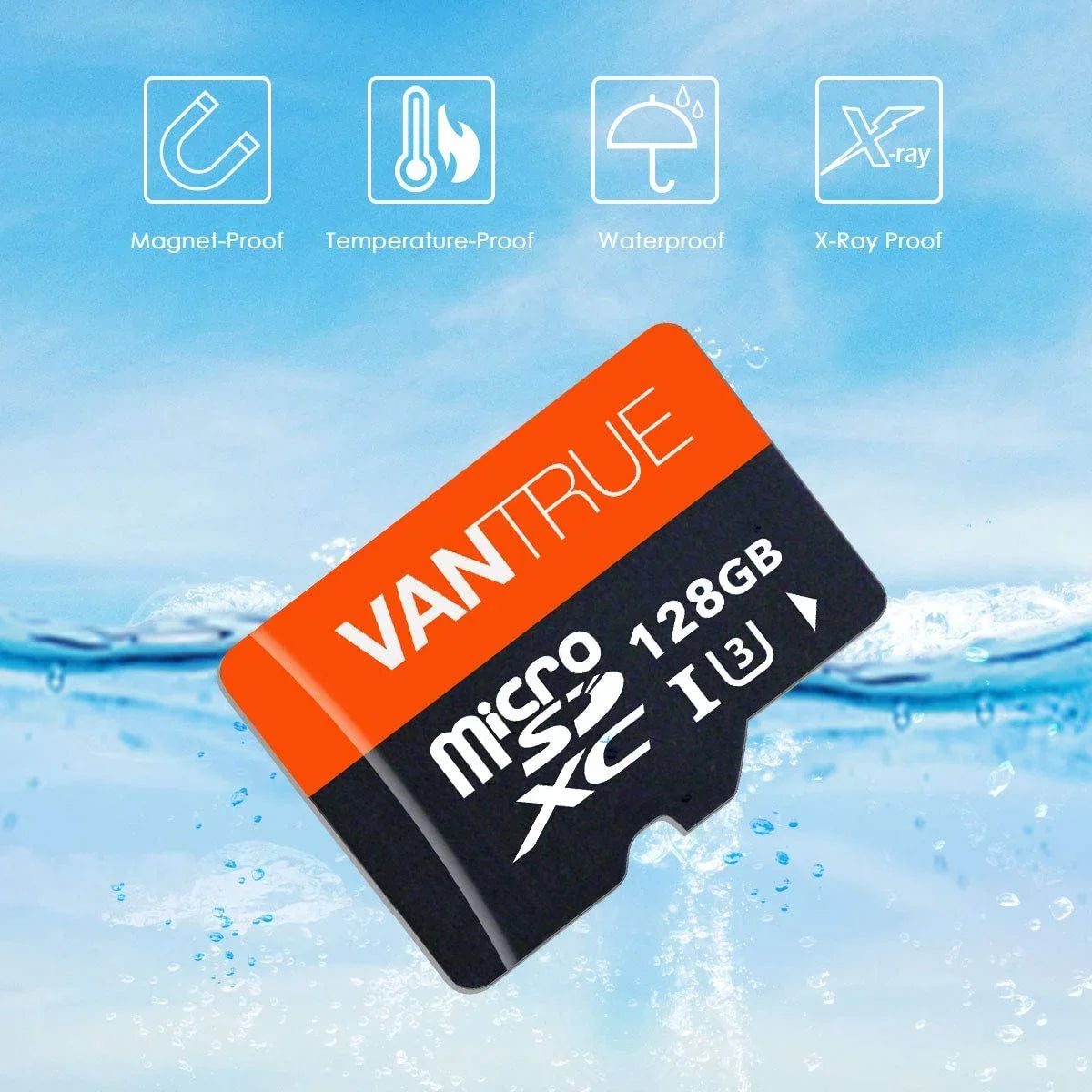 Vantrue 128GB   Class 10 MicroSDXC - 4K  Video Monitoring Memory Card with Adapter for Dash Cams, Body Cams, Action Camera, Other Surveillance & Security Cams