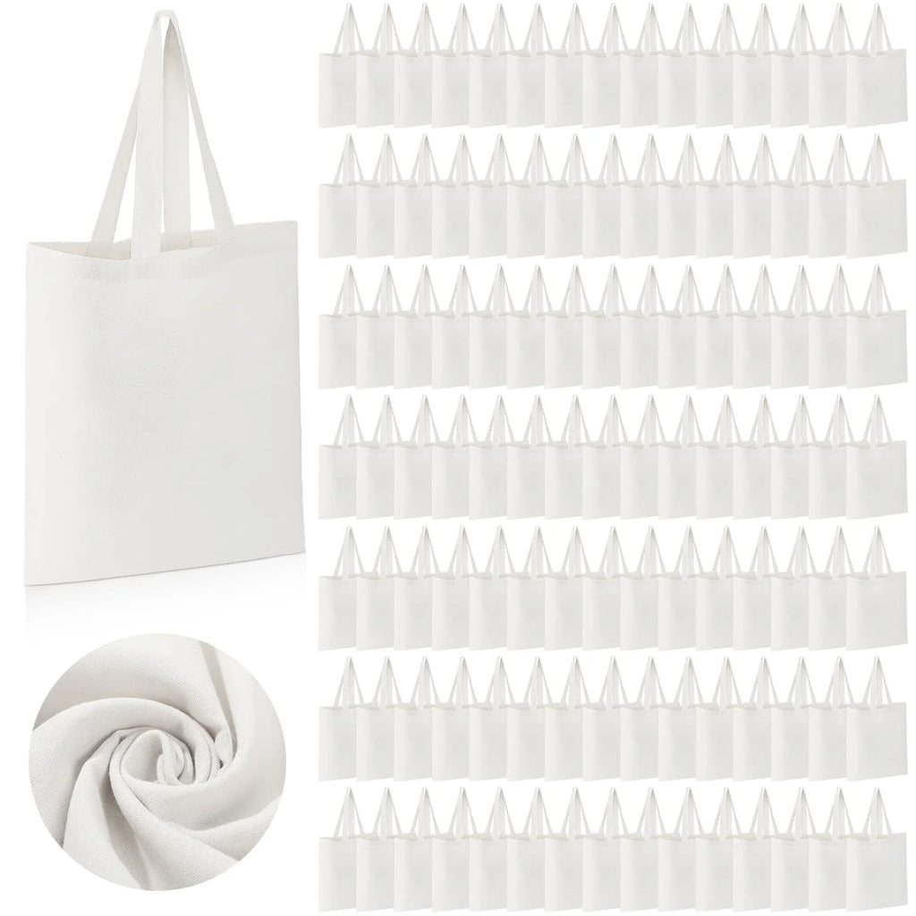 120 Pieces Cotton Tote Bag Bulk 13 x 15 Inch Blank Shopping Cloth Bags Reusable with Long Handle for Women Men  (White)