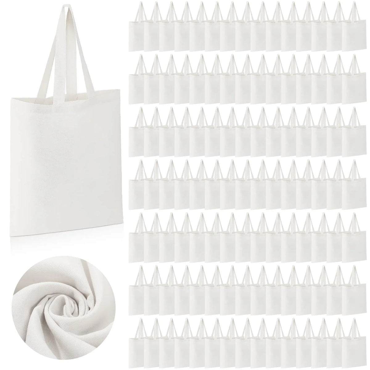 120 Pieces Cotton Tote Bag Bulk 13 x 15 Inch Blank Shopping Cloth Bags Reusable with Long Handle for Women Men  (White)