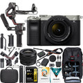 Sony a7C Mirrorless Full Frame Camera Body with 28-60mm Lens Silver -7CL/ Filmmaker's Bundle Including   3 Combo Gimbal Stabilizer Kit + Deco Gear Photography Backpack + 64GB Card &Software