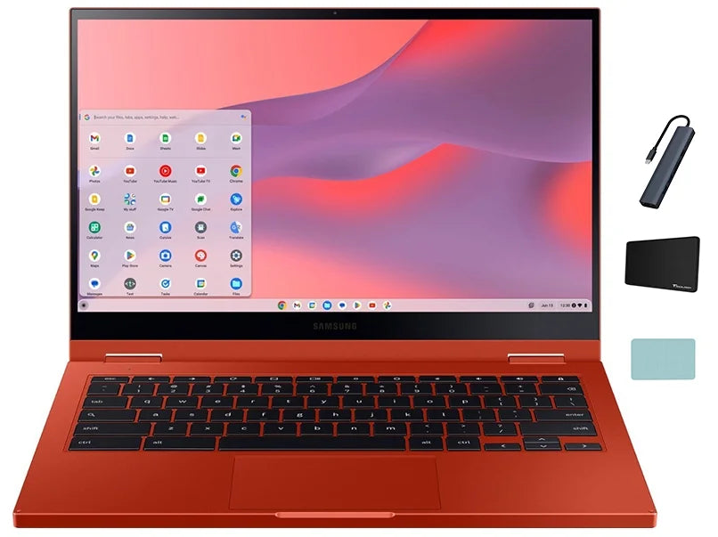 Samsung Galaxy Chromebook 2 13.3" (1920 x 1080) Touchscreen 2 in 1 Laptop, Intel Core i3-10110U, 8GB  , 128GB eMMC, Backlit Keyboard, Chrome , Fiesta Red with Tigology Accessories