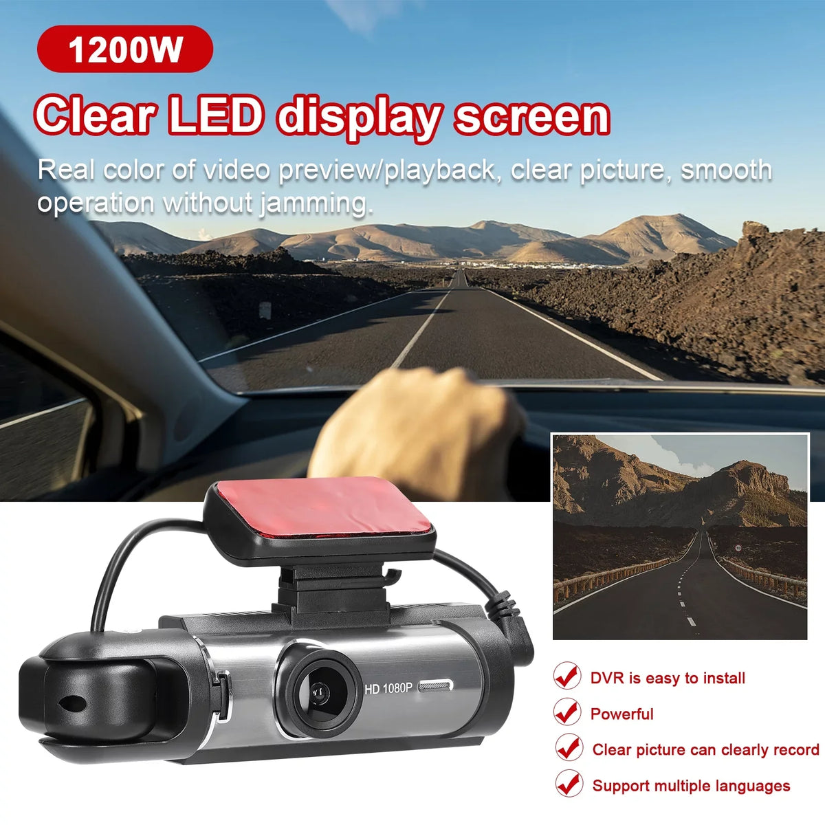 Meterk Multi-language Dual Lens Car Video Recorder Auto Dash Cam Car Recorder Night Viewing Motion Detection  170 Degree Wide Angle Car Camcorder