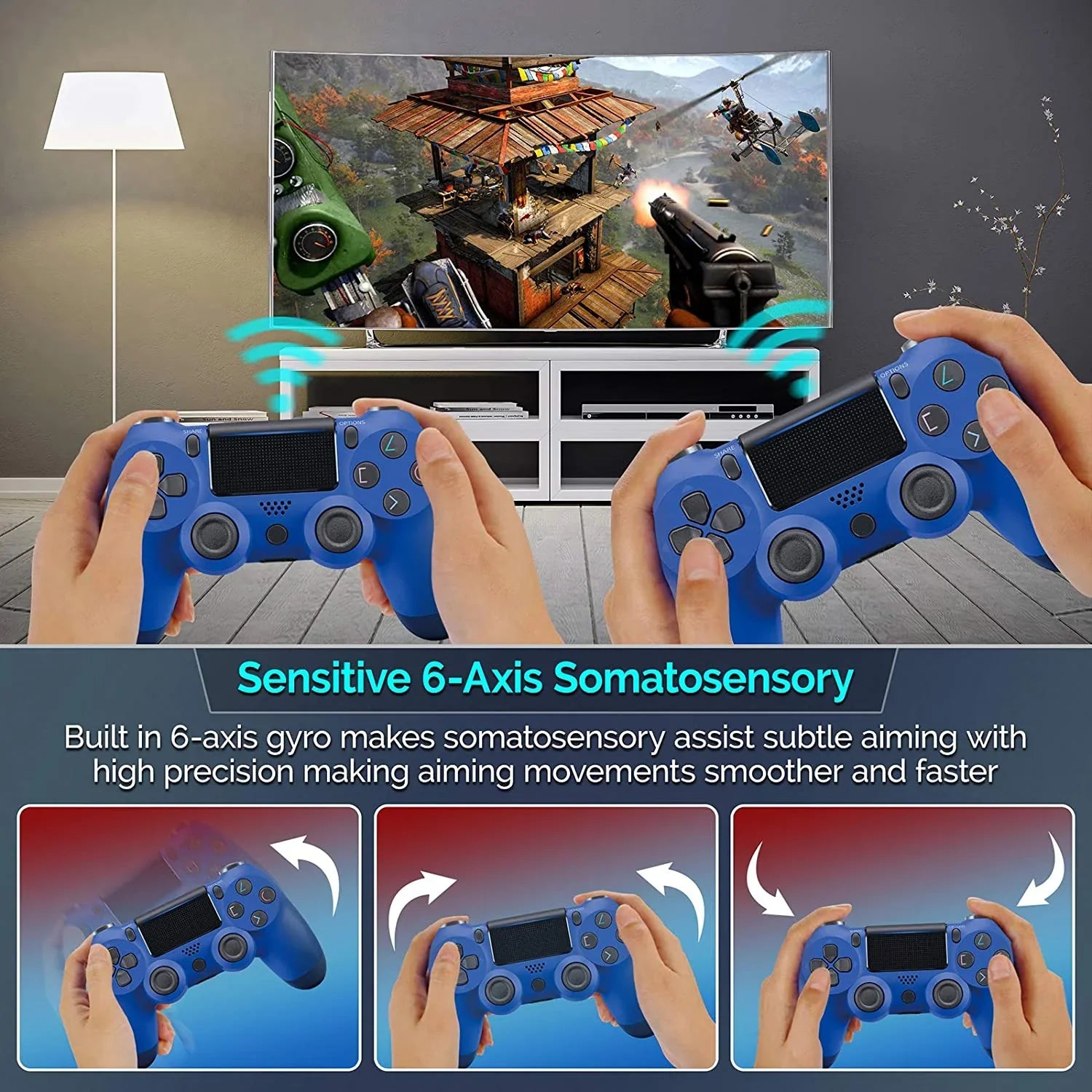 Wireless GamePad Compatible with Samsung Galaxy  Controller Plus 1,000 Battery/Built-In Speaker/Gyro/Remote BlueTooth Slim (Blue)