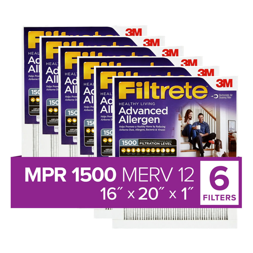 Filtrete 16x20x1 Air Filter,  1500  12, Advanced Allergen Reduction, 6 Filters