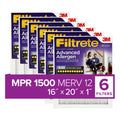 Filtrete 16x20x1 Air Filter,  1500  12, Advanced Allergen Reduction, 6 Filters
