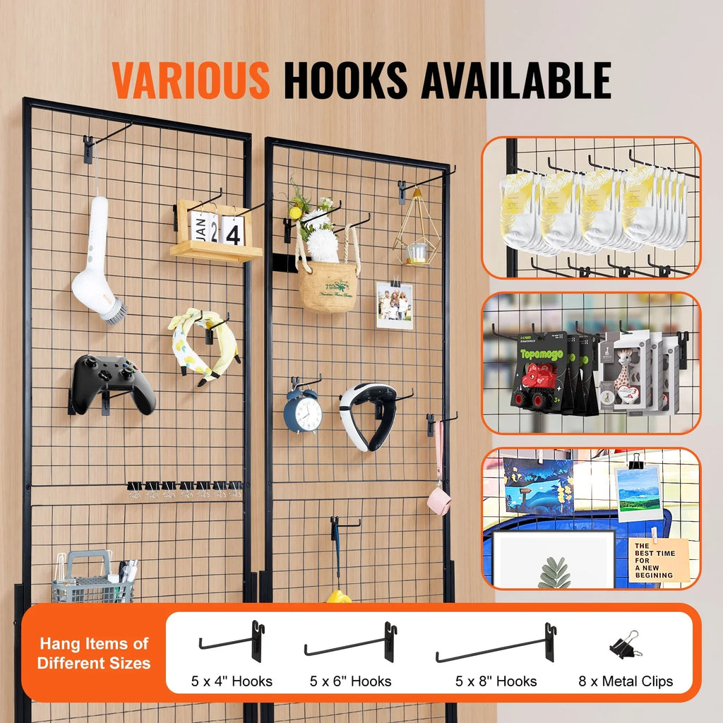 2' x 5.6' Grid Wall Panels Tower, 2 Packs Wire Gridwall Display Racks with -Base Floorstanding, Double Side Gridwall Panels for Art Craft Shows, Retail Display with Extra Clips and Hooks