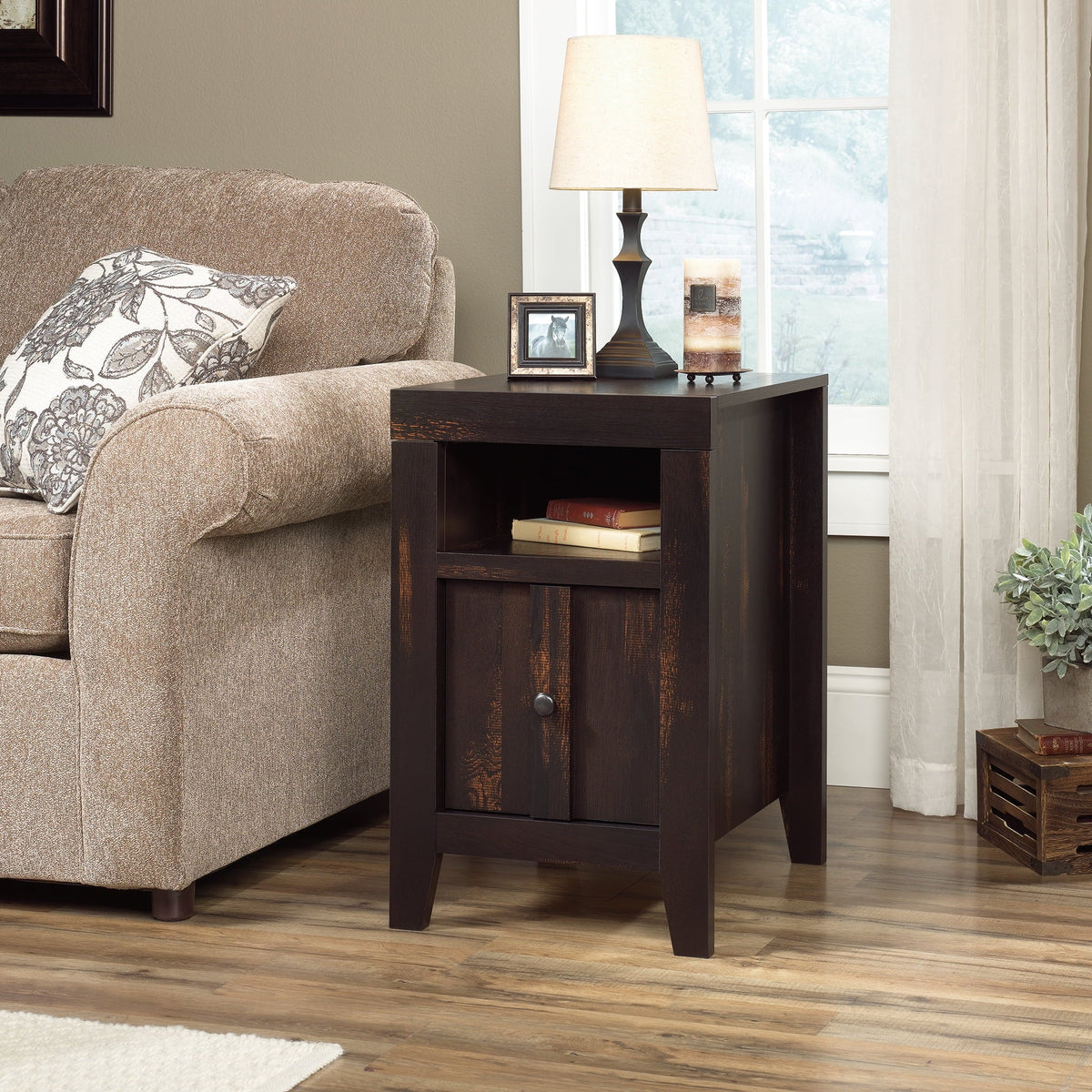 Sauder Dakota Pass End Table, Char Pine Finish